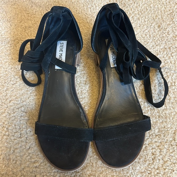 Steve Madden Rizzaa Black Suede Leather Heeled Sandals - Picture 3 of 6